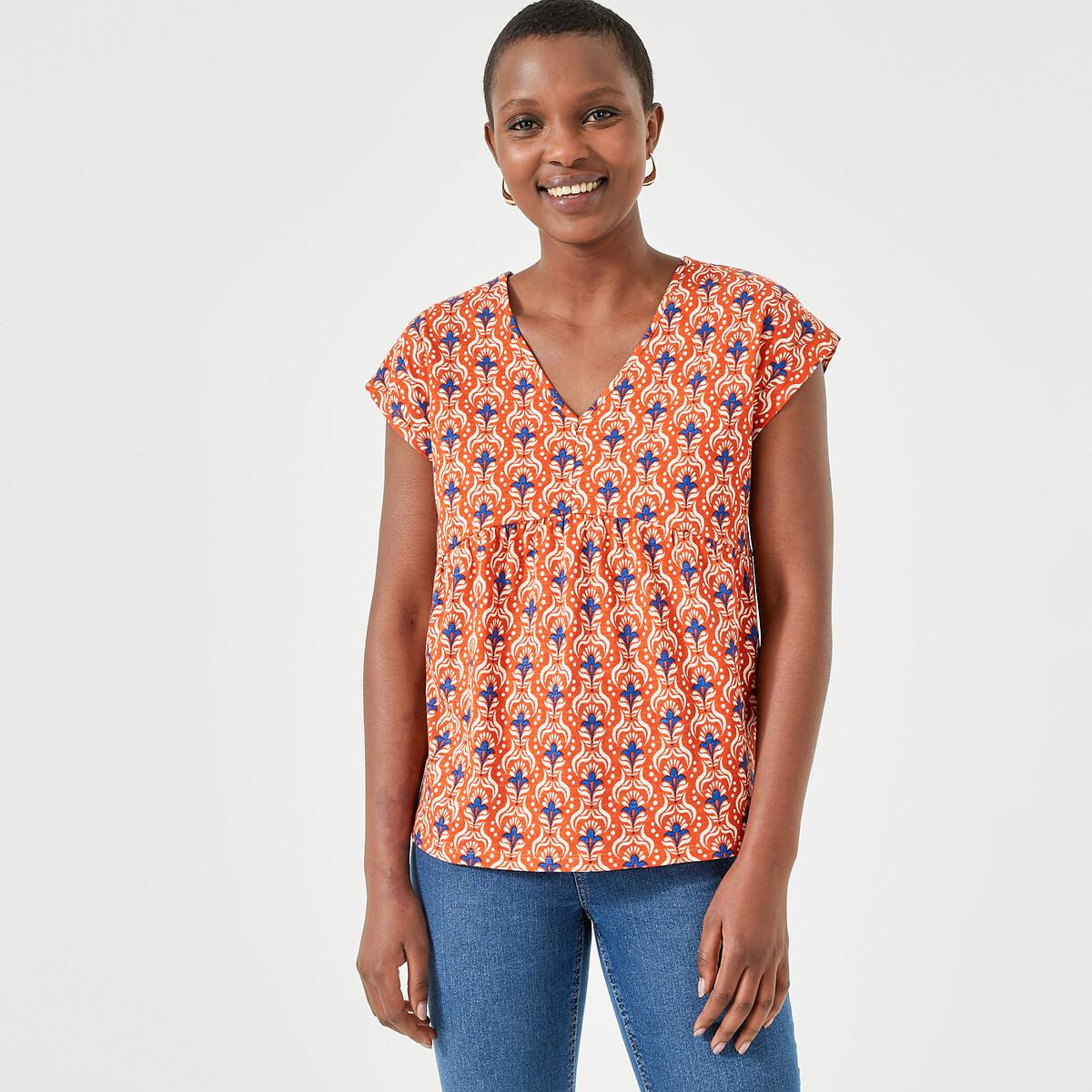 T-shirt Mit V-ausschnitt Damen Orange Bedruckt 33/34 von La Redoute Collections