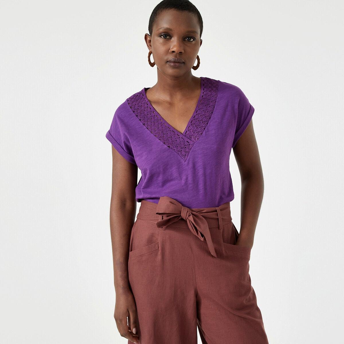 T-shirt Mit V-ausschnitt Damen Violett 33/34 von La Redoute Collections