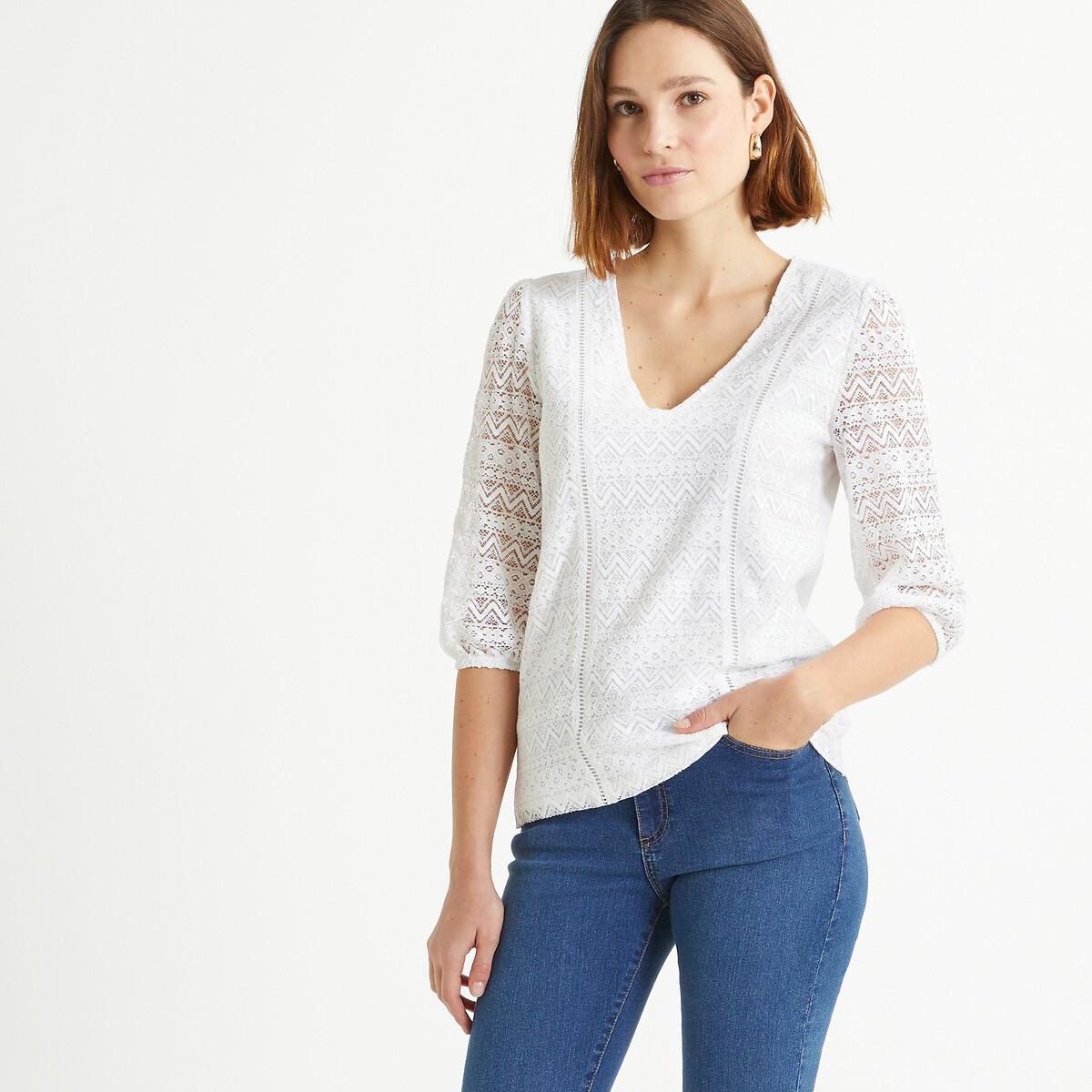 T-shirt Mit V-ausschnitt Damen Weiss 33/34 von La Redoute Collections