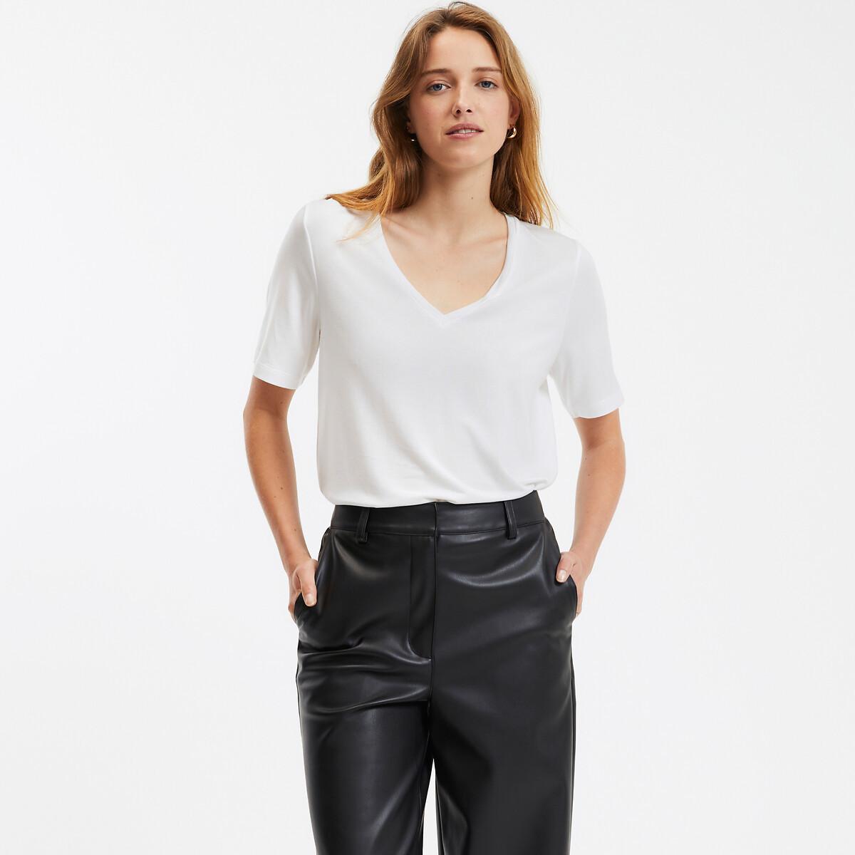 T-shirt Mit V-ausschnitt Damen Weiss L von La Redoute Collections