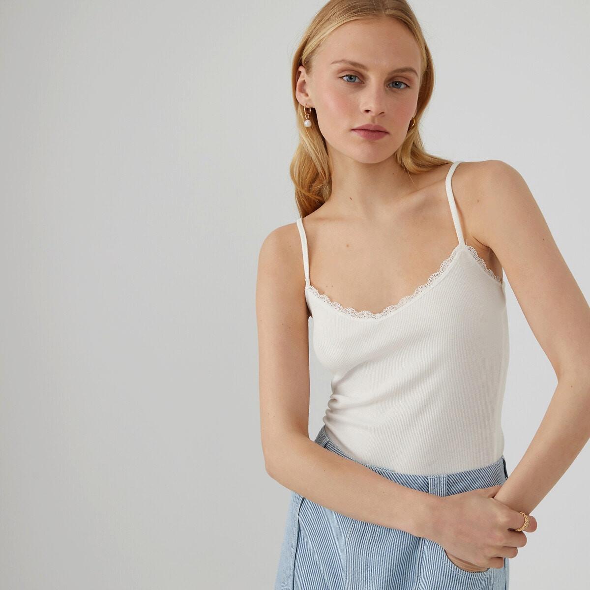 Top Mit Schmalen Trägern Und Spitze Damen Weiss M von La Redoute Collections