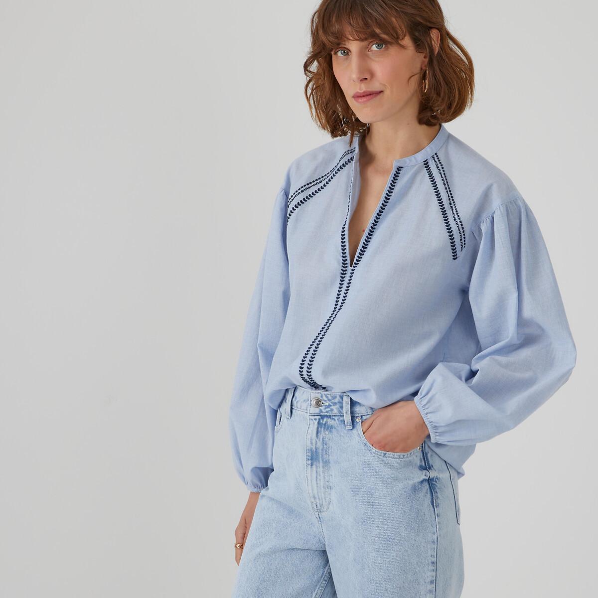 Weite Bluse Mit Stickereien Und Geschlitztem Ausschnitt Damen Blau 34 von La Redoute Collections