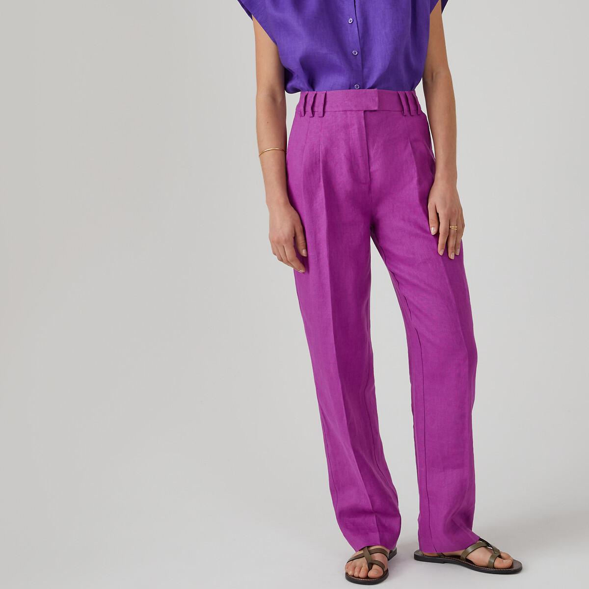 Weite Leinenhose Damen Violett 36 von La Redoute Collections