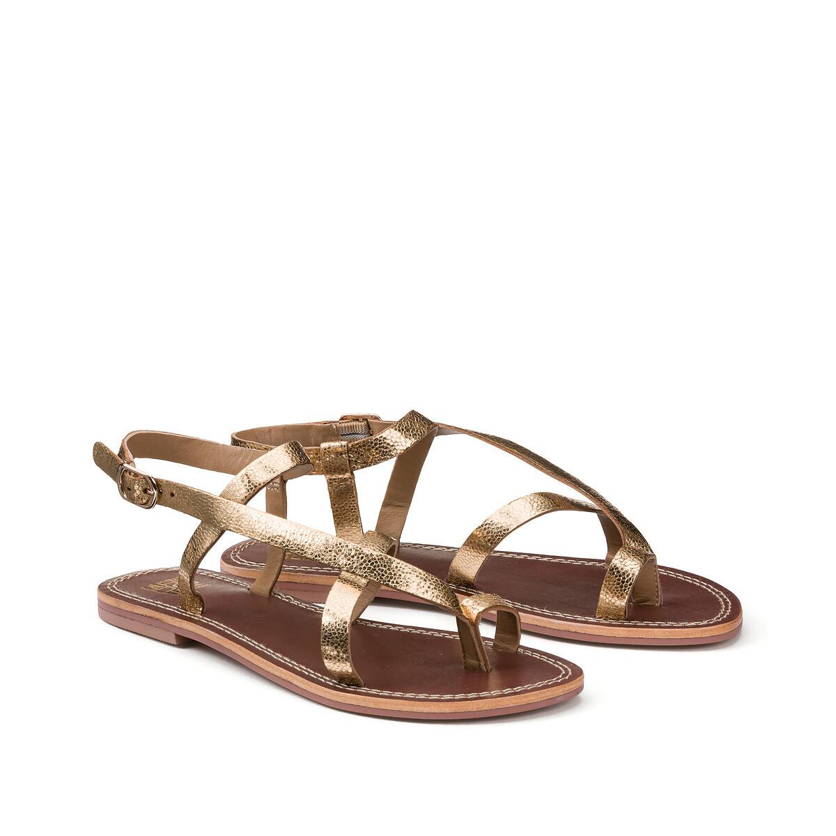 Zehensandalen Aus Leder Damen Gold 37 von La Redoute Collections