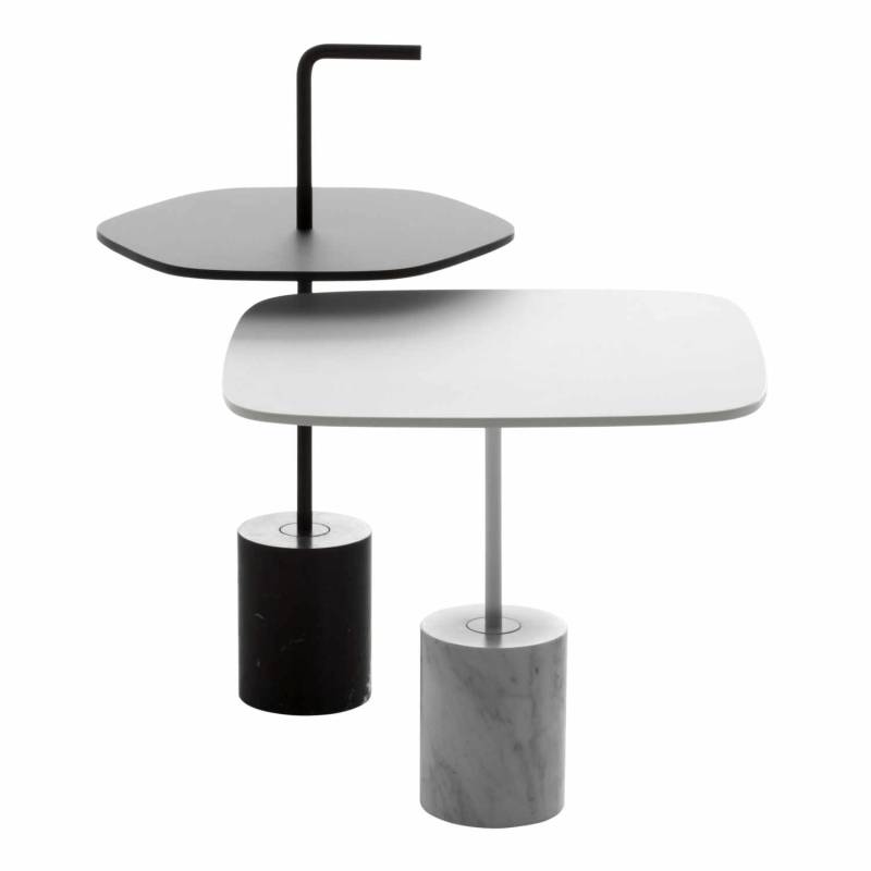Jey Beistelltisch, Griff mit, Plattenform quadratisch, Ausführung beton/säule weiss/platte hpl fenix weiss, Grösse h. 50 cm, d. 40 cm von LaPalma