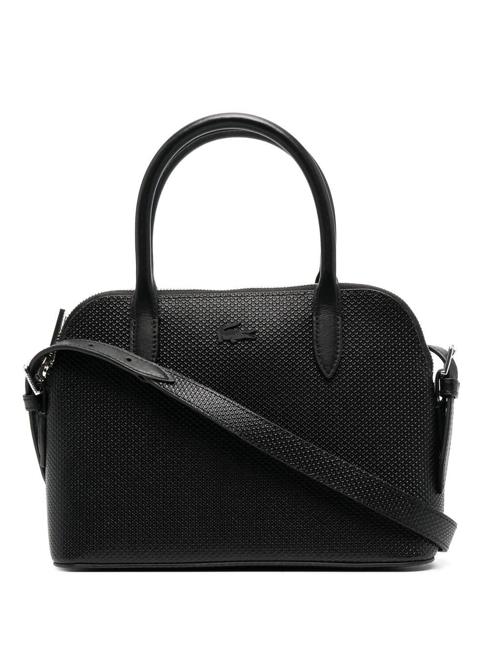 Lacoste Chantaco piqué leather mini tote bag - Black von Lacoste