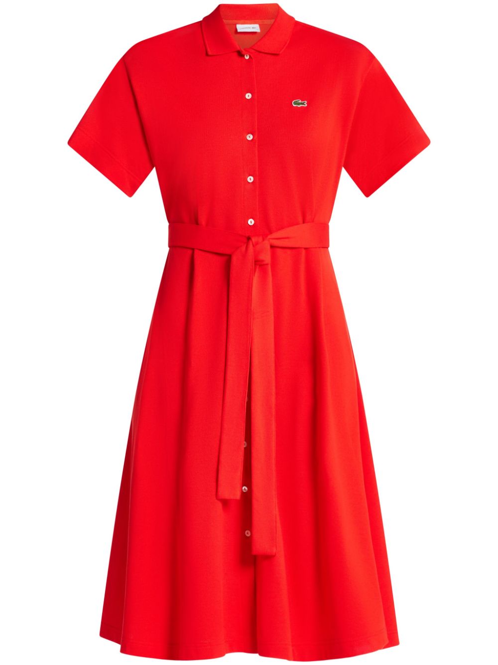 Lacoste logo-patch belted cotton-piqué polo dress - Red von Lacoste