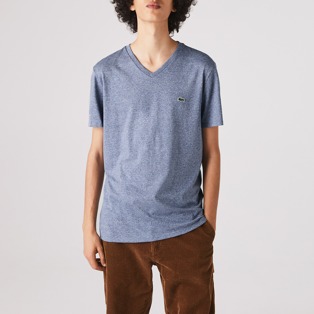 T-Shirt mit V-Ausschnitt, Baumwolljersey von Lacoste