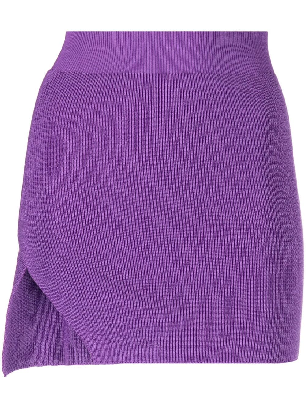Laneus asymmetric cotton-blend ribbed-knit miniskirt - Purple von Laneus