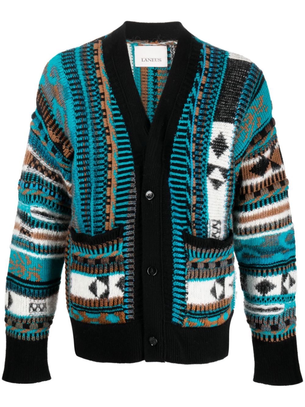 Laneus buttoned patterned intarsia-knit cardigan - Black von Laneus