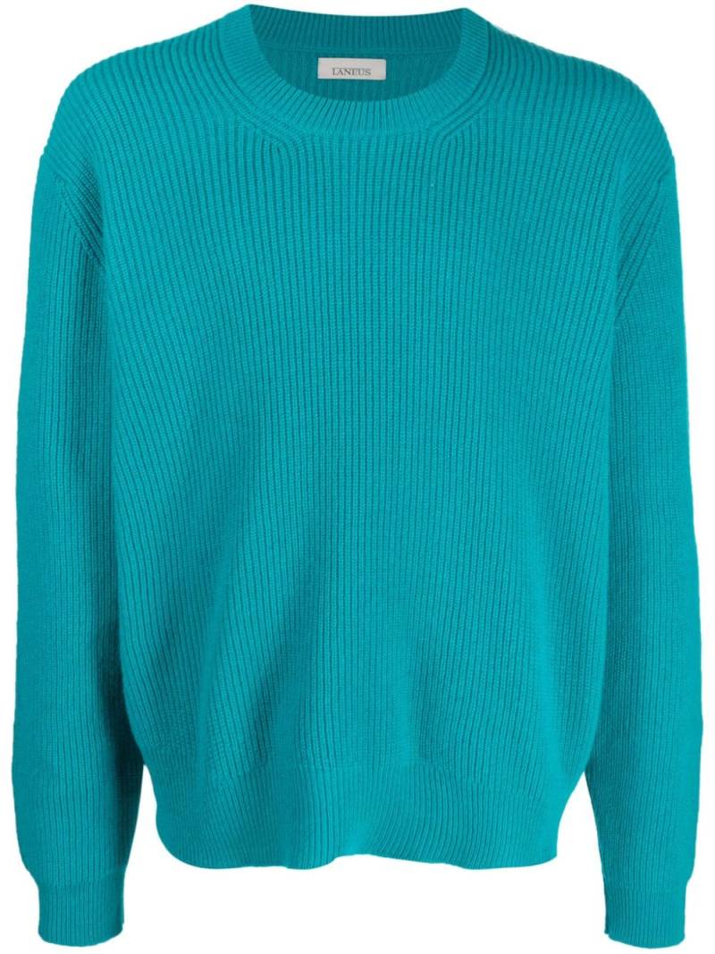 Laneus cew-neck ribbed-knit jumper - Blue von Laneus