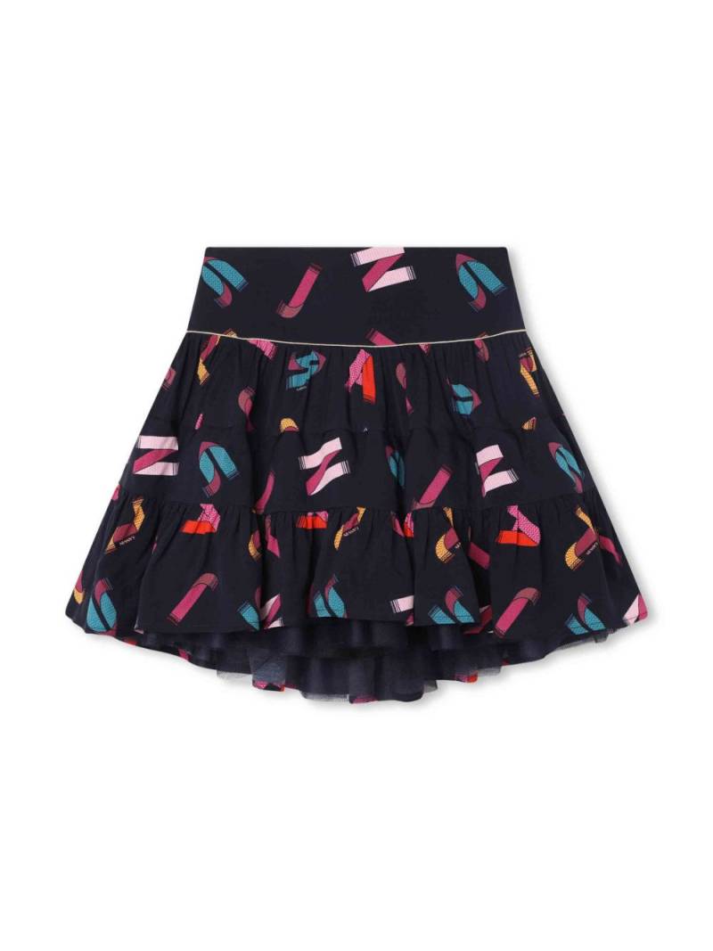 Lanvin Enfant logo-print tiered full skirt - Blue von Lanvin Enfant