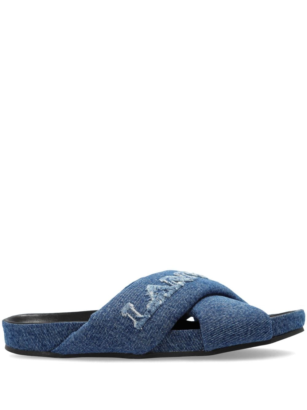 Lanvin logo-embroidered crossover denim slides - Blue von Lanvin