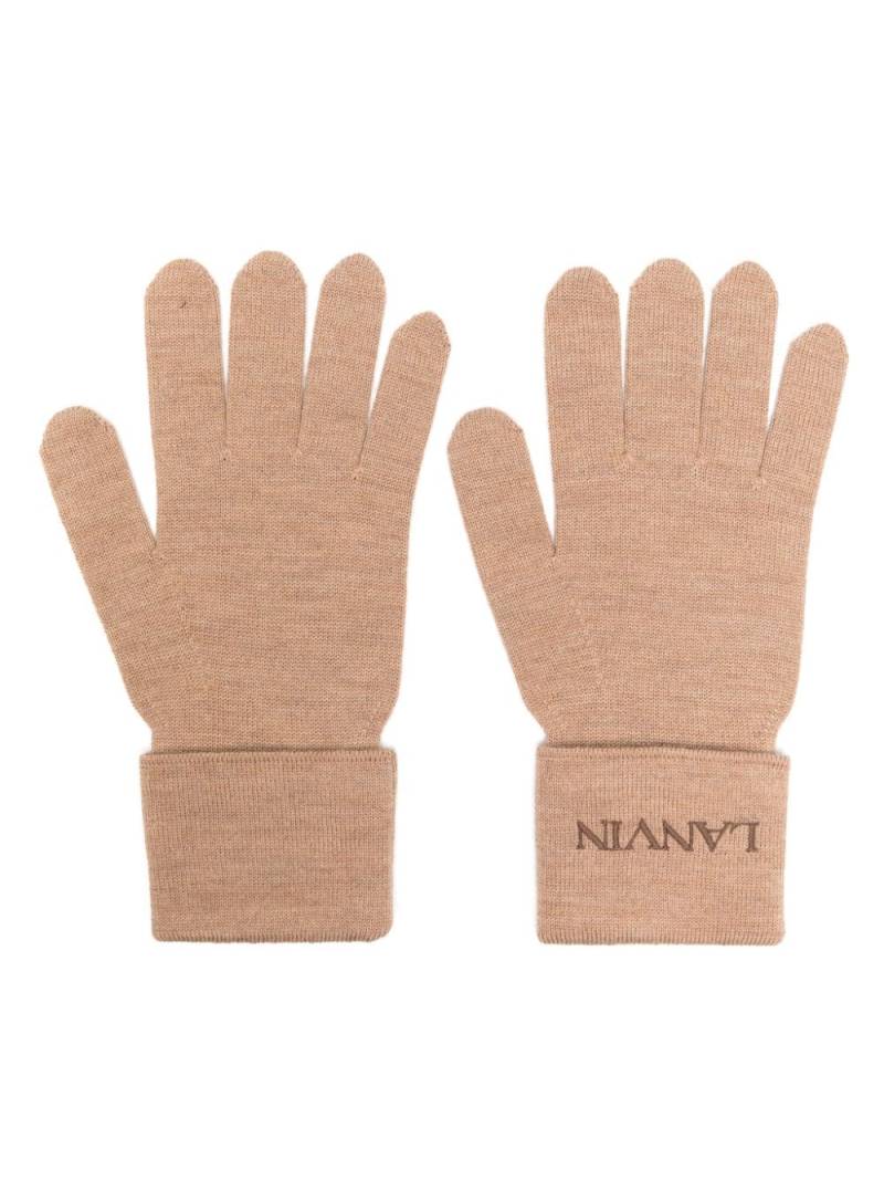 Lanvin logo-embroidered wool gloves - Neutrals von Lanvin