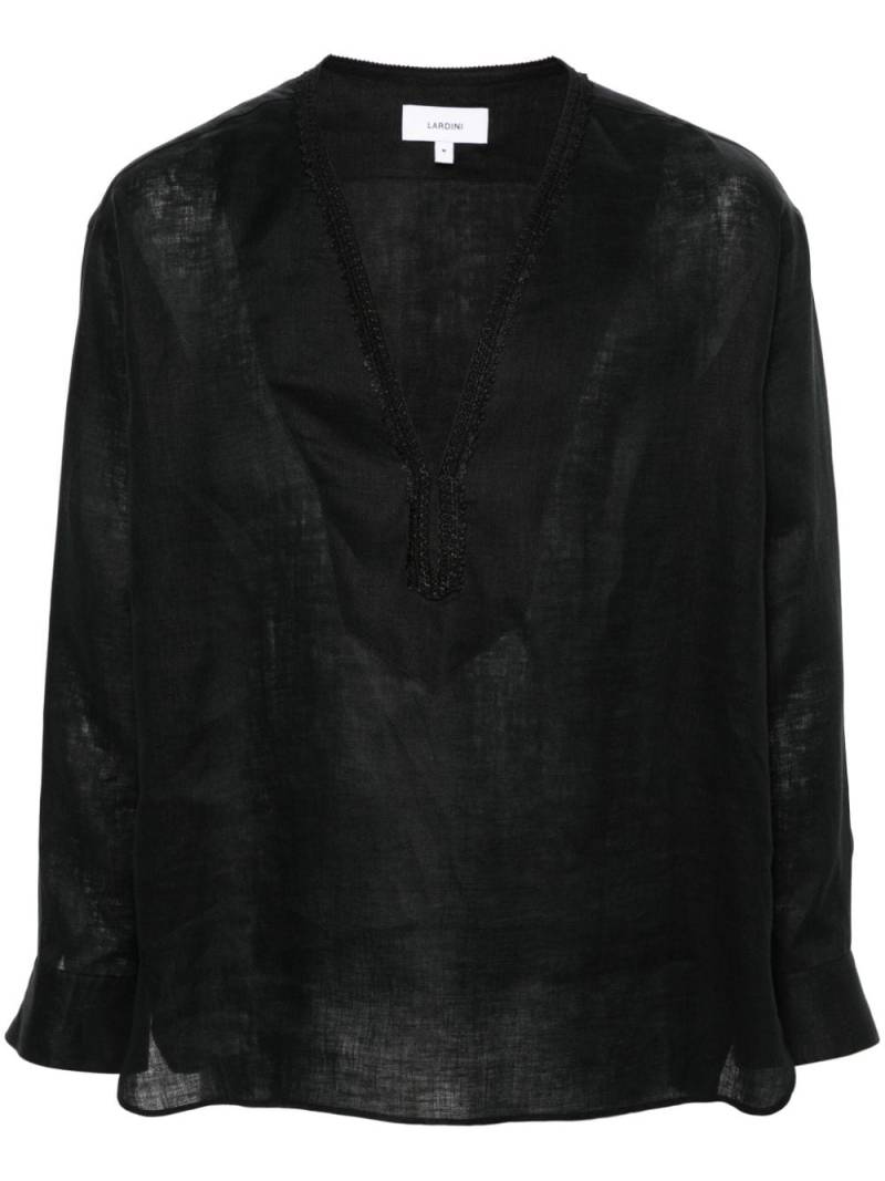 Lardini V-neck linen shirt - Black von Lardini