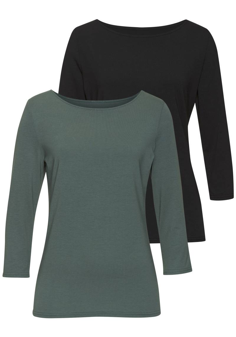LASCANA 3/4-Arm-Shirt, (2er-Pack), aus elastischer Baumwoll-Modal-Qualität von Lascana