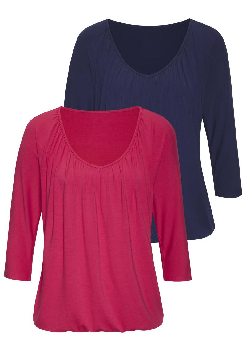 LASCANA 3/4-Arm-Shirt »mit zarter Raffung am Ausschnitt«, (2er-Pack), aus weichem Viskose-Stretch von Lascana