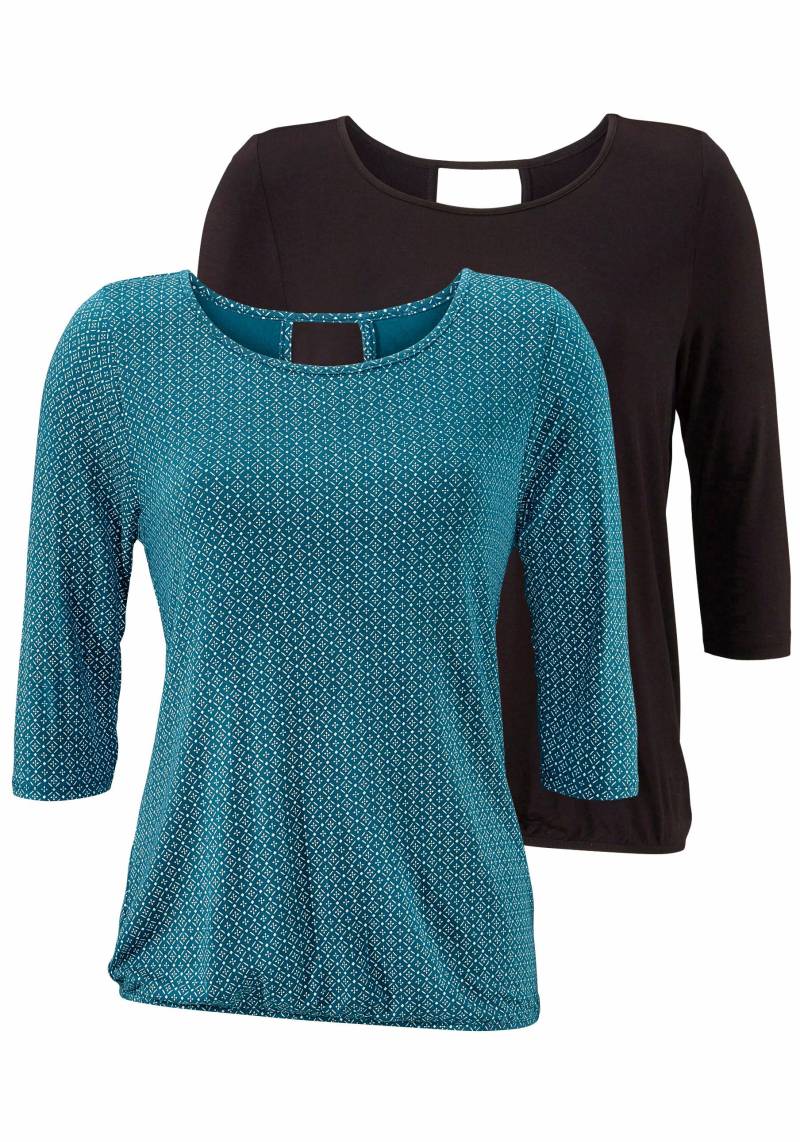 LASCANA 3/4-Arm-Shirt »mit modischem Cut-out«, (2er-Pack), aus weichem Viskose-Stretch von Lascana