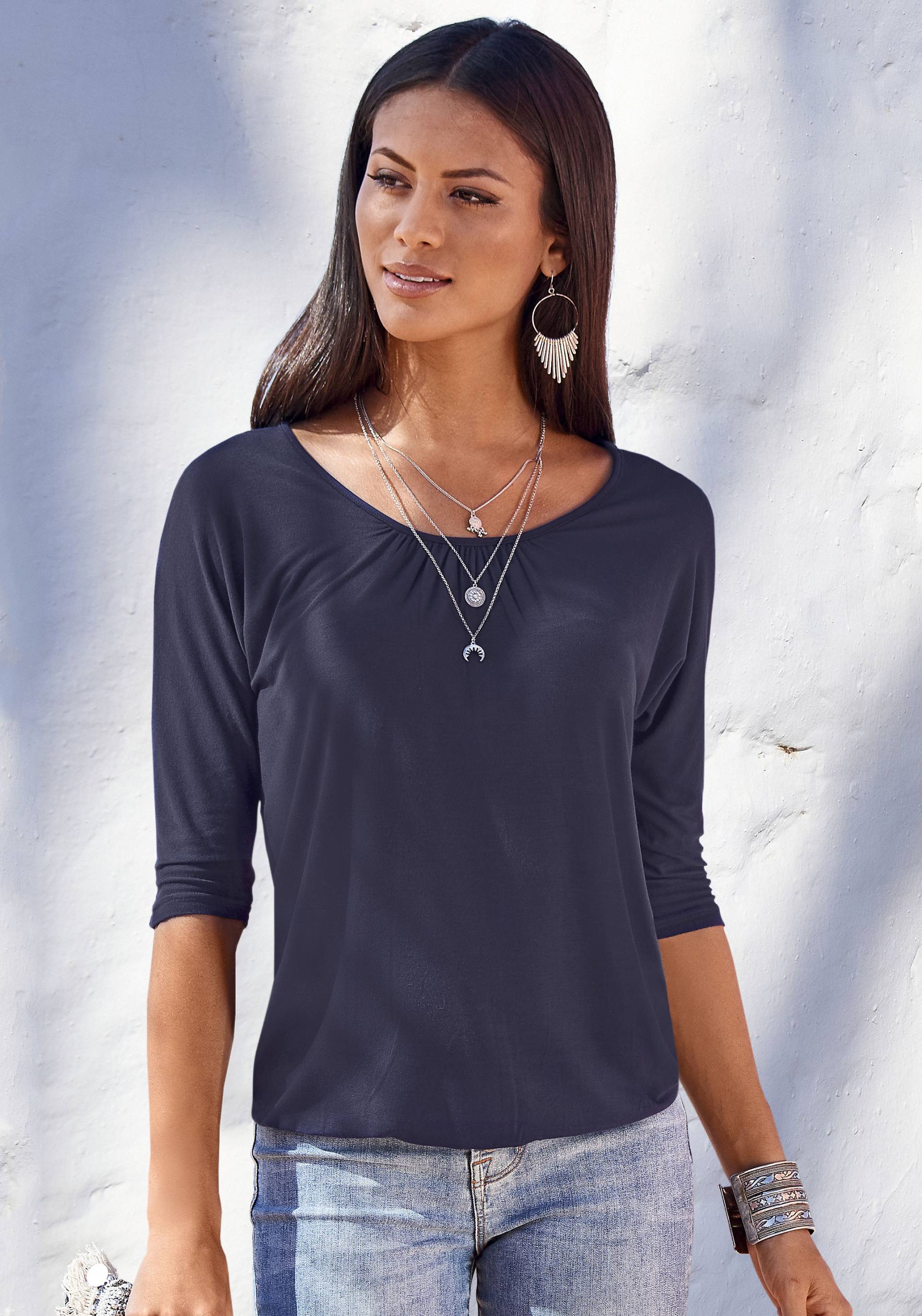 LASCANA 3/4-Arm-Shirt, mit zarter Raffung am Ausschnitt LASCANA 3/4-Arm-Shirt, mit zarter Raffung am Ausschnitt von Lascana