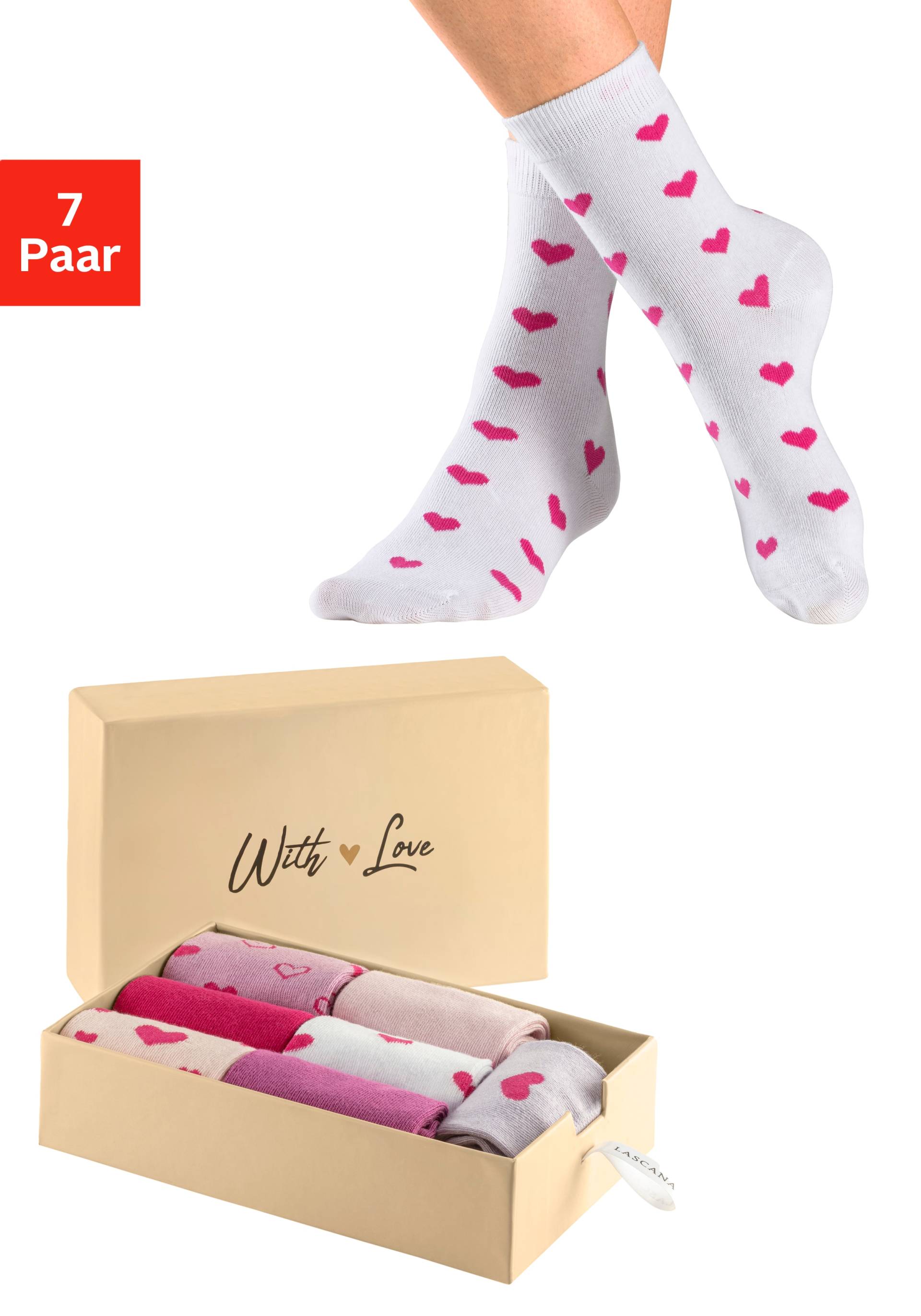 LASCANA Basicsocken »Valentinstag Geschenk«, (Box, 7 Paar) von Lascana