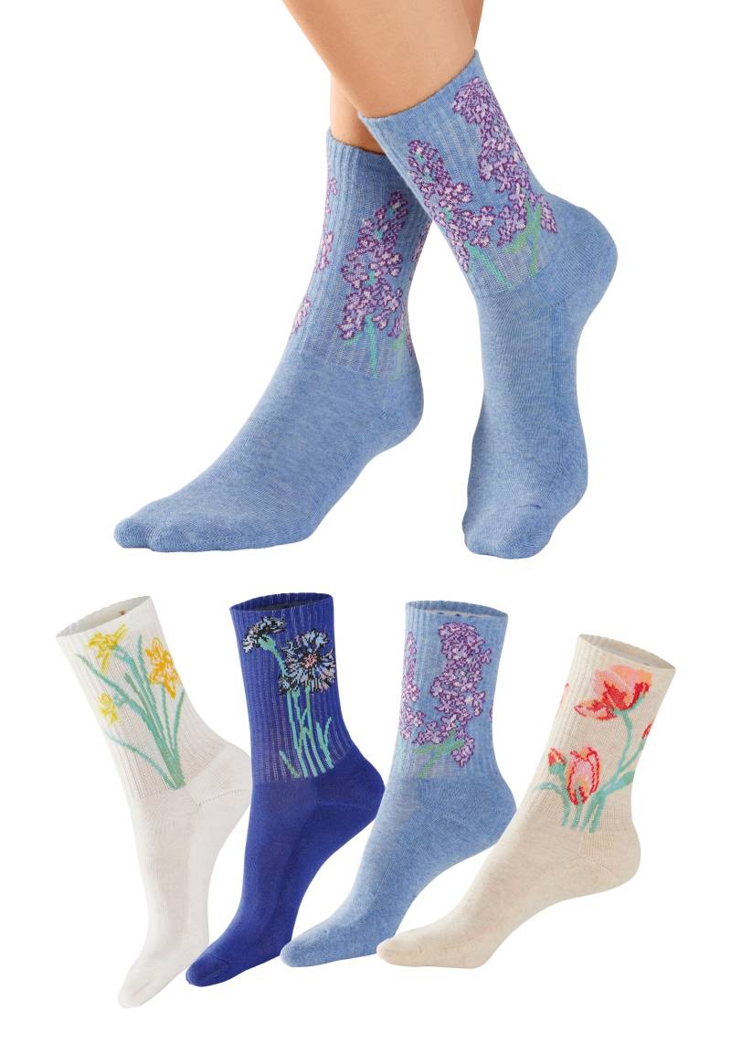 LASCANA Basicsocken, (Packung, 4 Paar), mit eingestrickten Blumen Motiven von Lascana