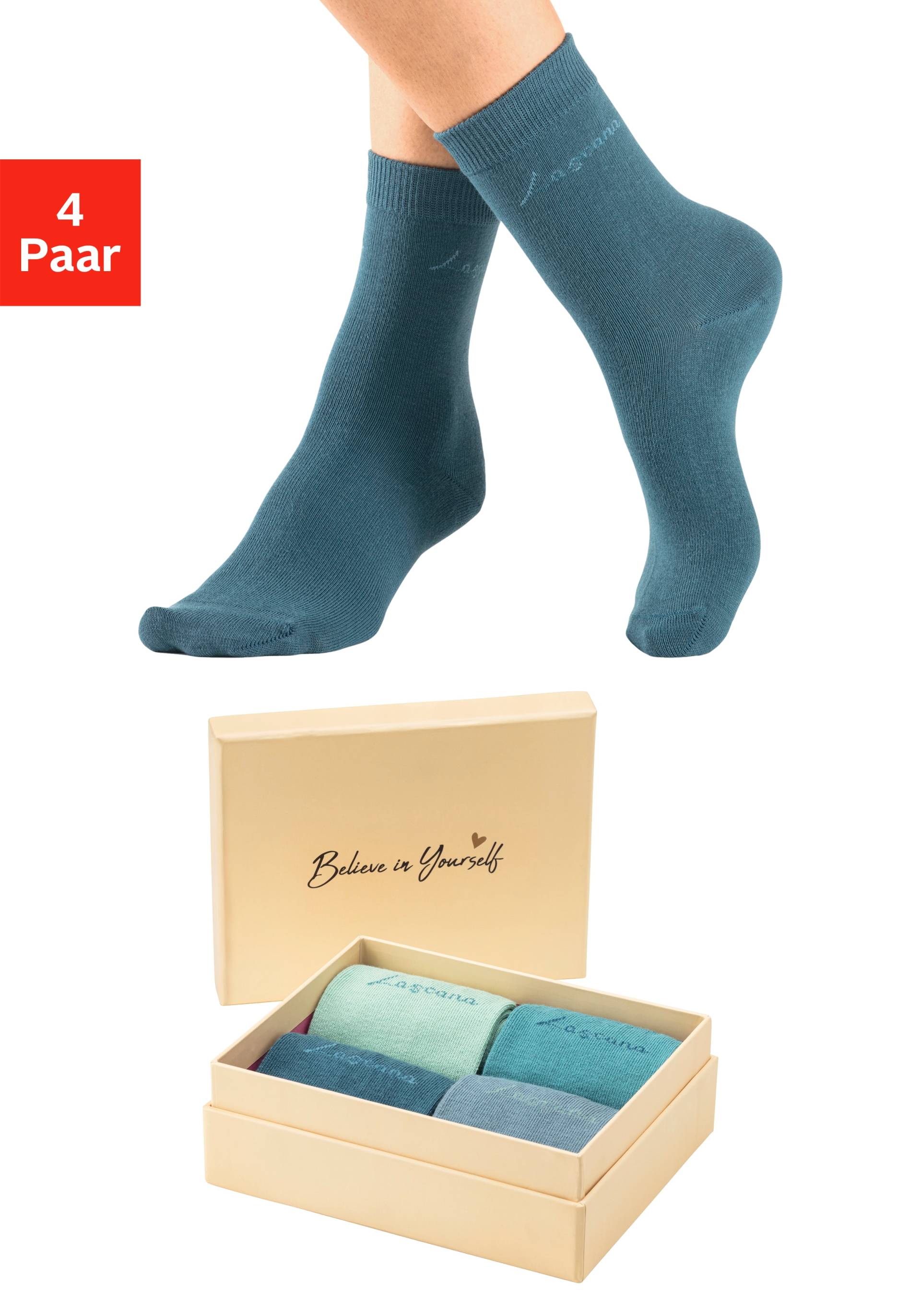 LASCANA Basicsocken »Believe in Yourself«, (Box, 4 Paar) von Lascana