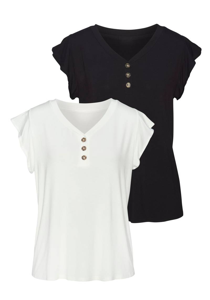LASCANA Blusenshirt »mit Zierknöpfen in Hornoptik«, (2er-Pack), aus weichem Viskose-Stretch von Lascana