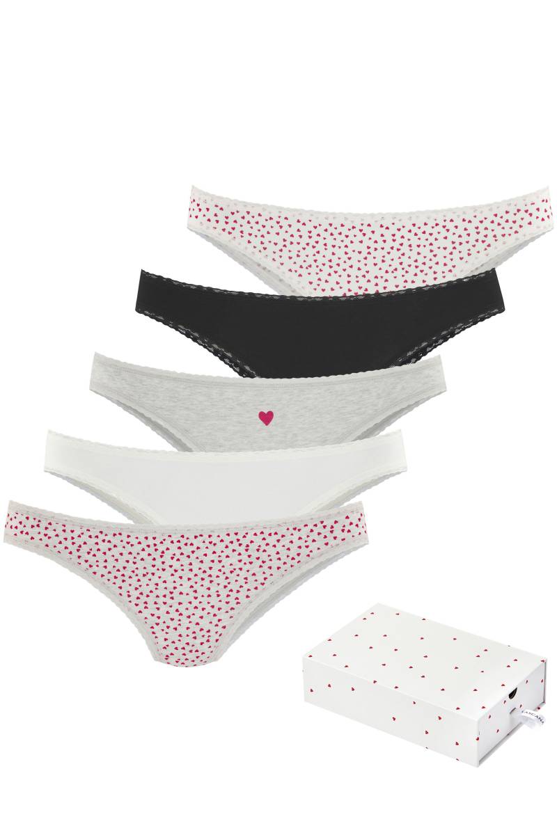 LASCANA Brasilslip, (5er-Pack), mit süssen Herzchen-Prints und aus elastischer Baumwoll-Qualität von Lascana