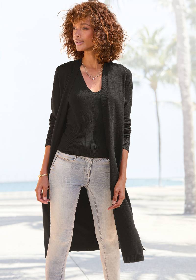LASCANA Cardigan, mit seitlichen Schlitzen, Longstrickjacke aus weichem Rippstrick von Lascana