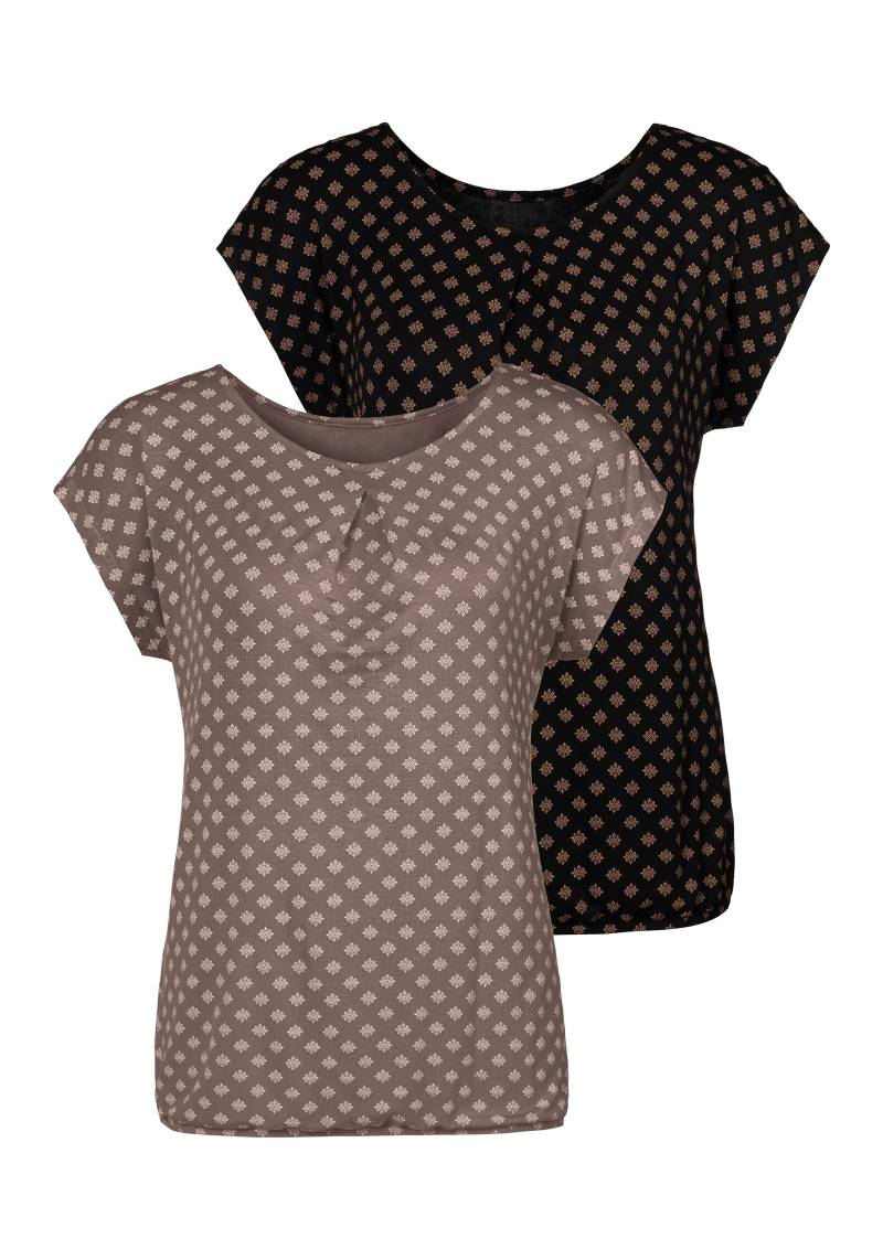 LASCANA Kurzarmshirt »mit Kellerfalte am Ausschnitt«, (2er-Pack), aus weichem Viskose-Stretch von Lascana