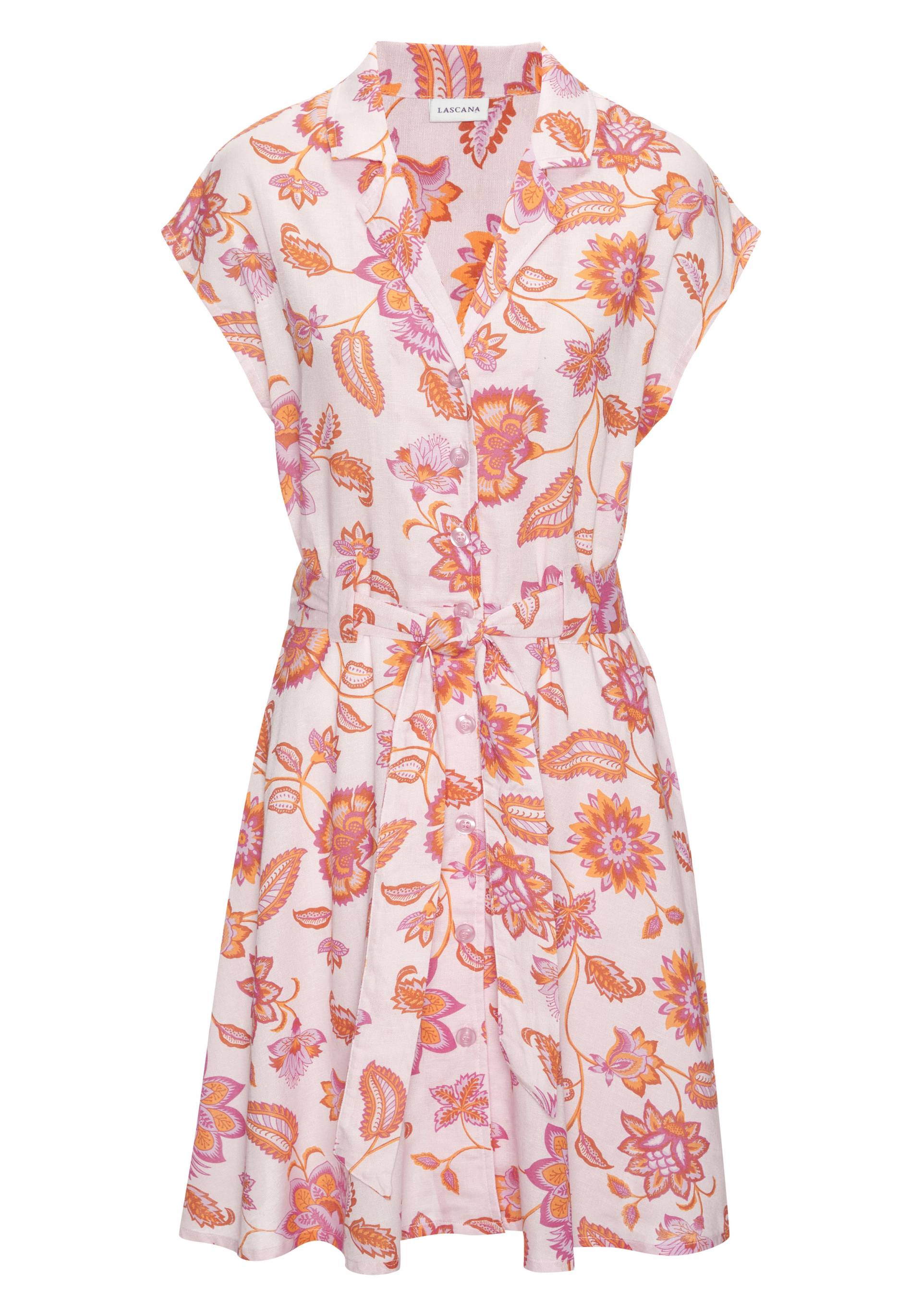 LASCANA Hemdblusenkleid, (mit Bindegürtel), aus Leinenmix, mit Reverskragen, Alloverprint von Lascana