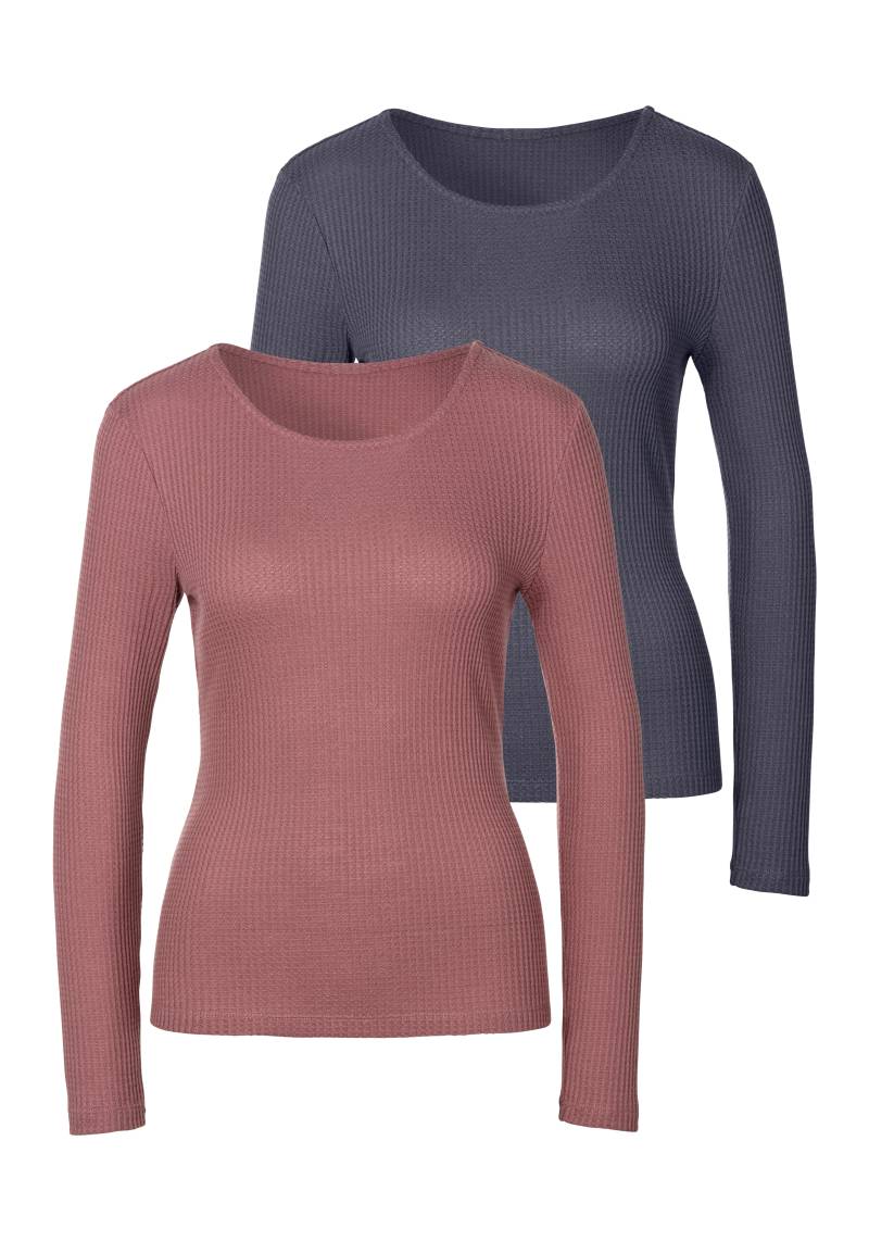 LASCANA Langarmshirt »in modischer Piqué-Optik«, (2er-Pack), aus pflegeleichter Qualität mit Viskose von Lascana