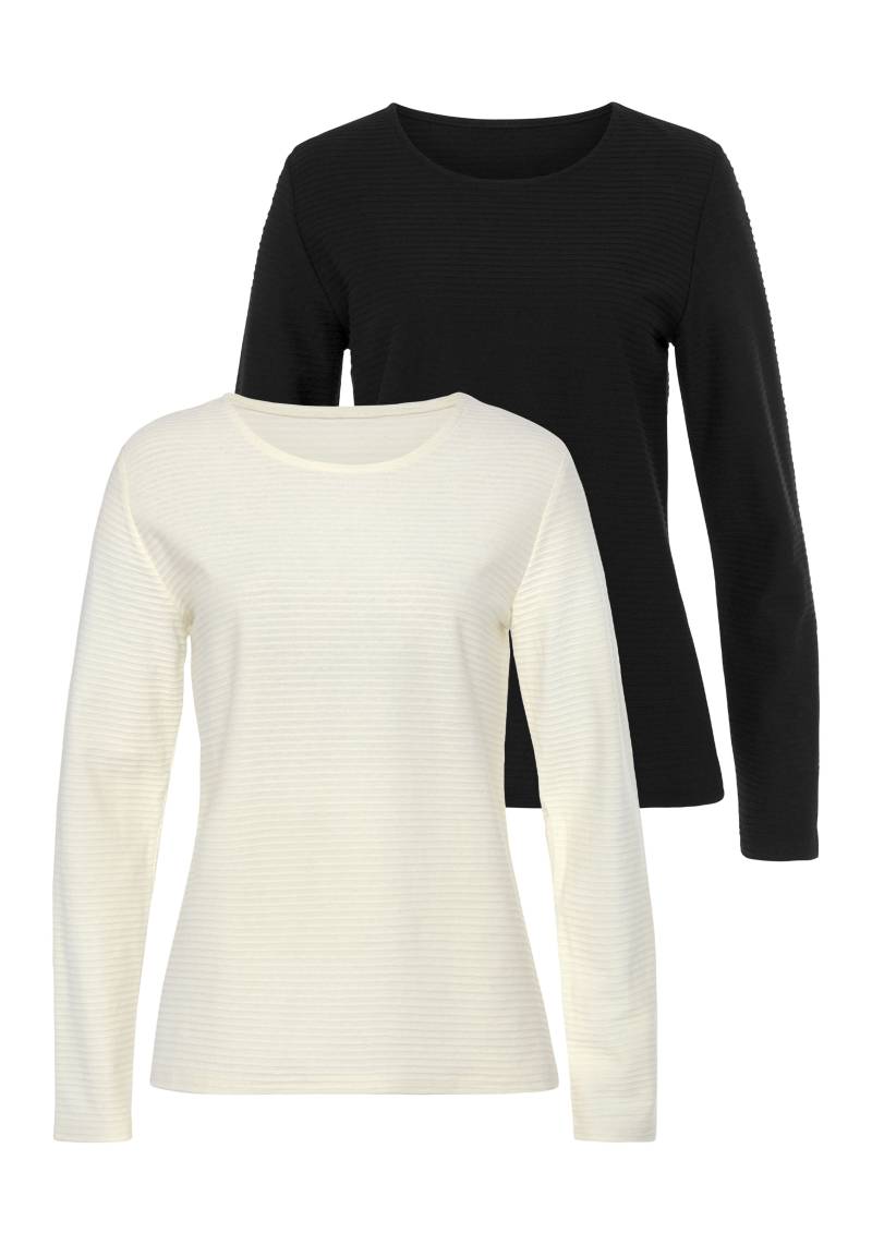 LASCANA Langarmshirt »mit Streifenstruktur«, (2er-Pack), aus weicher Baumwoll-Qualität von Lascana