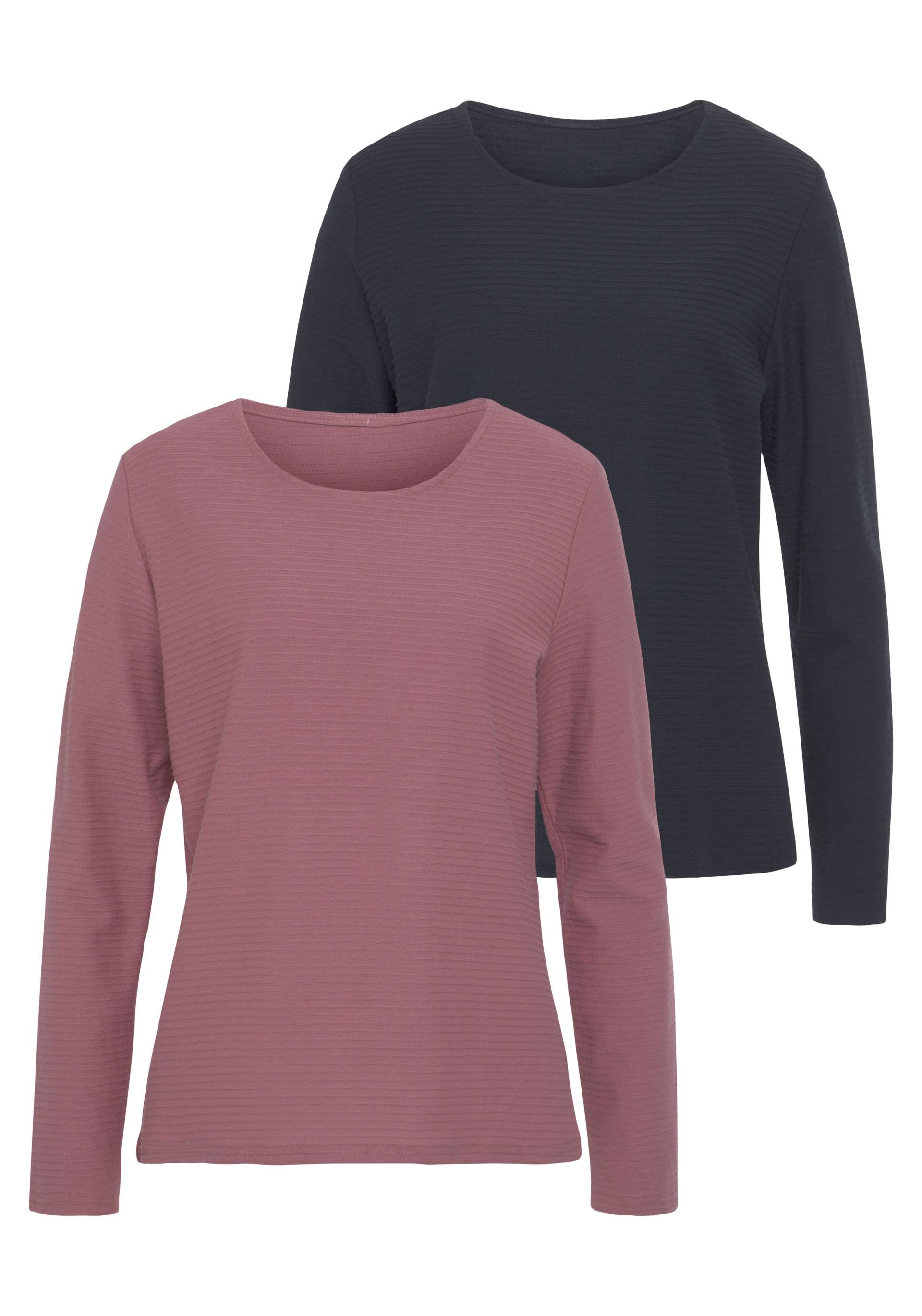 LASCANA Langarmshirt »mit Streifenstruktur«, (2er-Pack), aus weicher Baumwoll-Qualität von Lascana