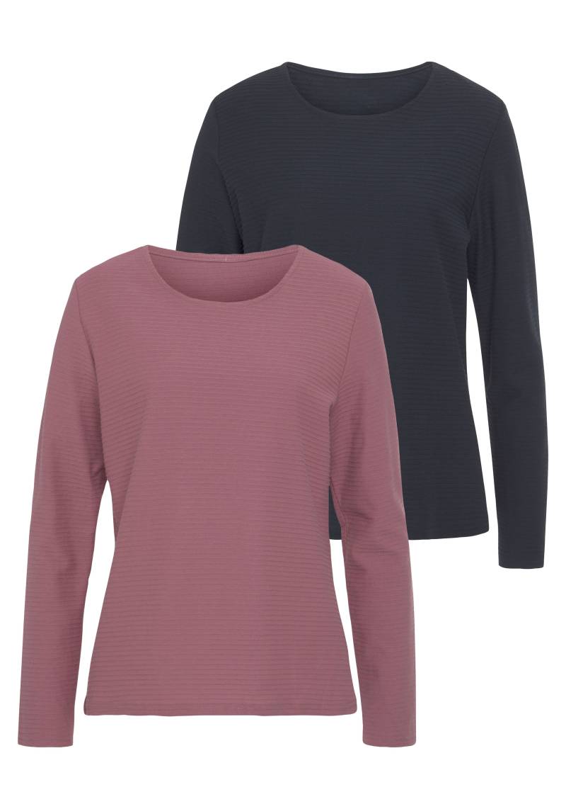 LASCANA Langarmshirt »mit Streifenstruktur«, (2er-Pack), aus weicher Baumwoll-Qualität von Lascana