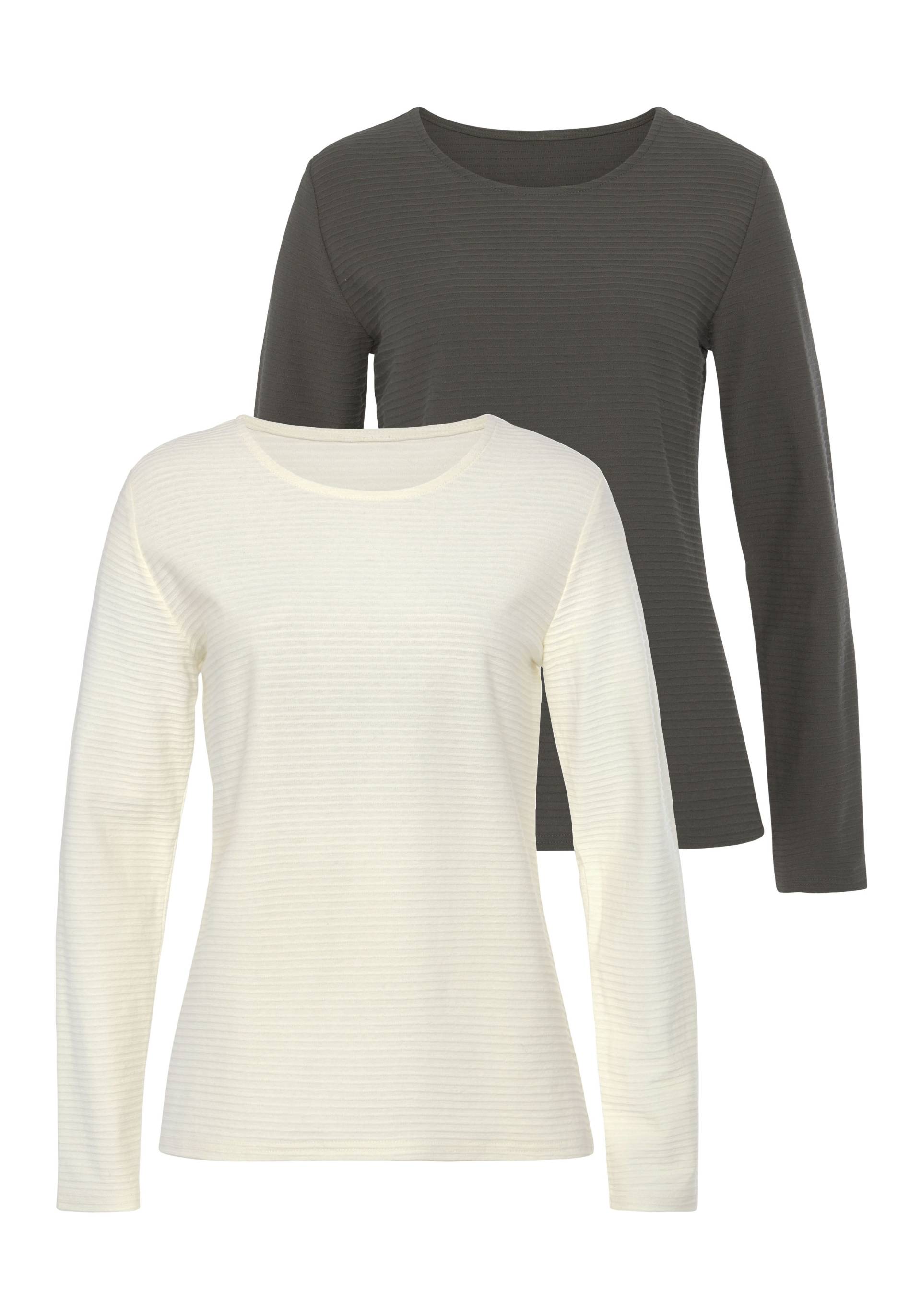 LASCANA Langarmshirt »mit Streifenstruktur«, (2er-Pack), aus weicher Baumwoll-Qualität von Lascana