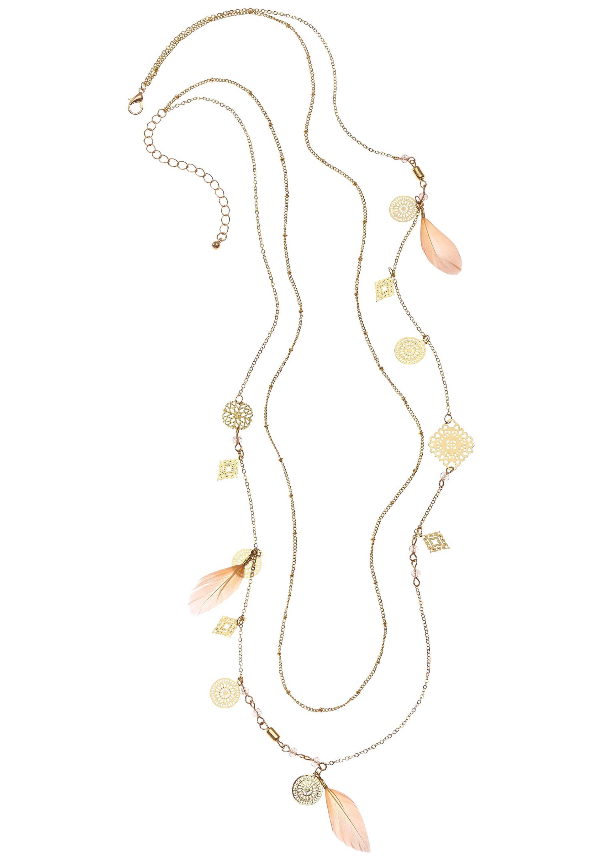 LASCANA Lange Kette »Layer Halskette, 2 Reihen«, mit Kunstfedern, mehrreihige Halskette, Halsschmuck LASCANA Lange Kette »Layer Halskette, 2 Reihen«, mit Kunstfedern, mehrreihige Halskette, Halsschmuck von Lascana