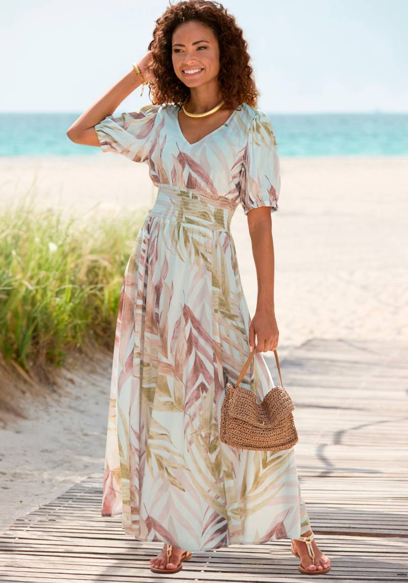 LASCANA Maxikleid, mit Alloverprint und gesmokter Taille, luftiges Sommerkleid von Lascana