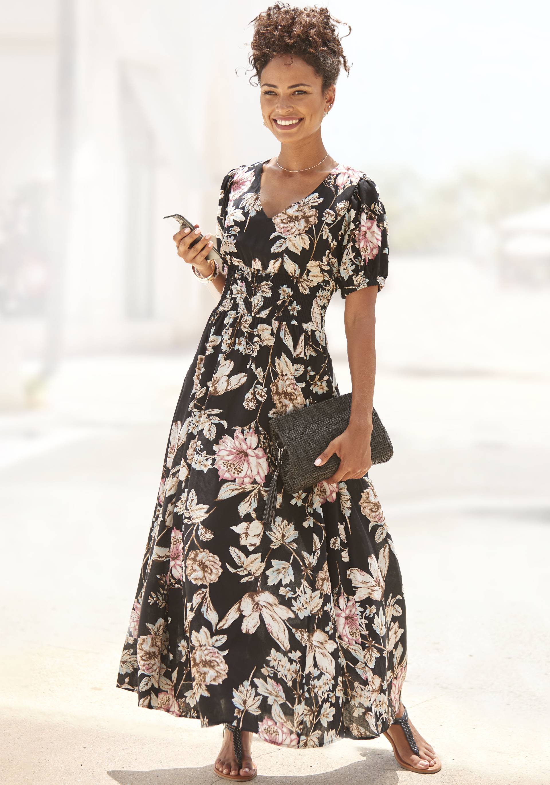 LASCANA Maxikleid, mit Blumendruck und leichten Puffärmeln, Sommerkleid, casual-elegant von Lascana
