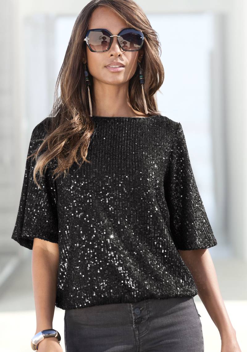 LASCANA Paillettenshirt, mit weiten Ärmeln, festliches Glitzershirt, Partyshirt von Lascana