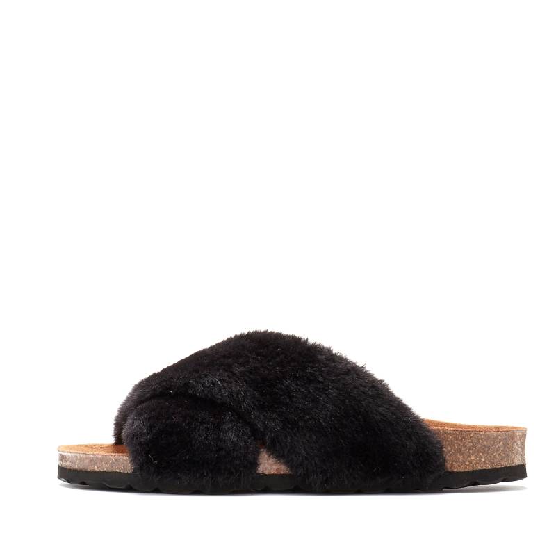 LASCANA Pantolette »Hausschuh, Mule, Sandale, offener Schuh,«, mit Korkfussbett und Fellimitat von Lascana