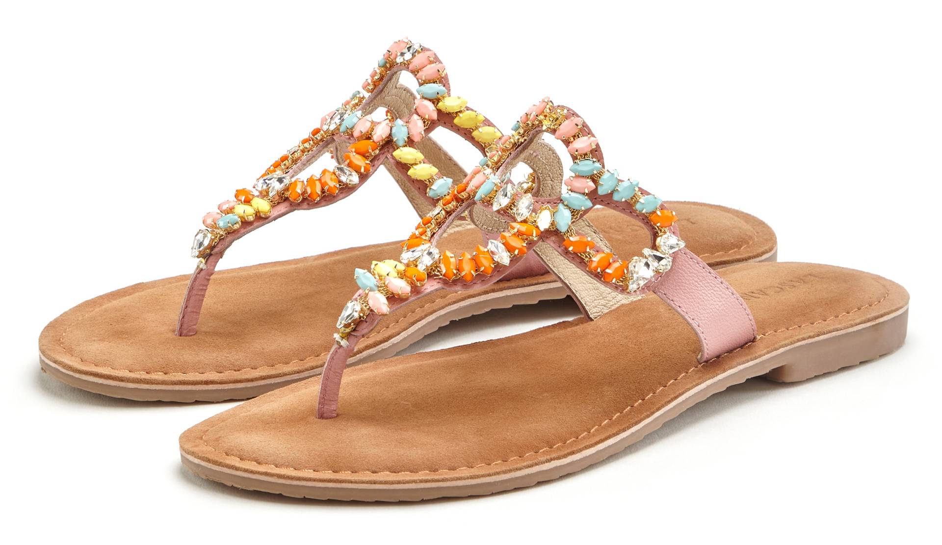 LASCANA Pantolette, aus Leder mit bunten Schmuckelementen, Mule, Sandale, offener Schuh LASCANA Pantolette, aus Leder mit bunten Schmuckelementen, Mule, Sandale, offener Schuh von Lascana