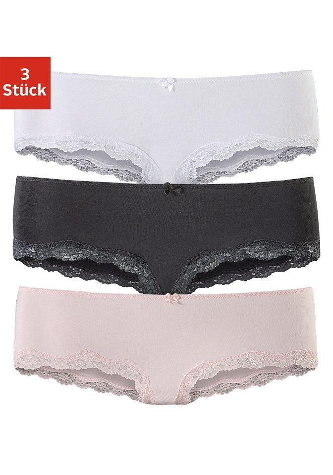 LASCANA Panty, (3er-Pack), aus elastischer Baumwolle mit zarter Spitze von Lascana