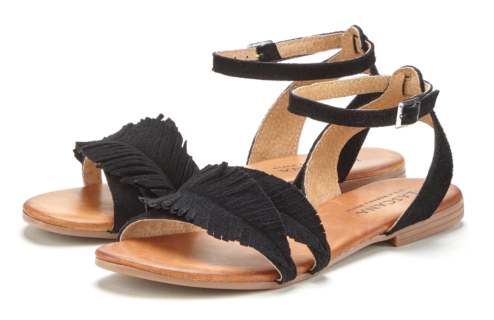 LASCANA Sandale »Sommerschuh«, Sandalette, Sommerschuh aus Leder mit modischen Fransen LASCANA Sandale »Sommerschuh«, Sandalette, Sommerschuh aus Leder mit modischen Fransen von Lascana
