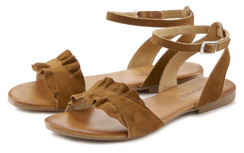 LASCANA Sandale »Sommerschuh«, Sandalette, Sommerschuh aus hochwertigem Leder mit kleinen Rüschen von Lascana