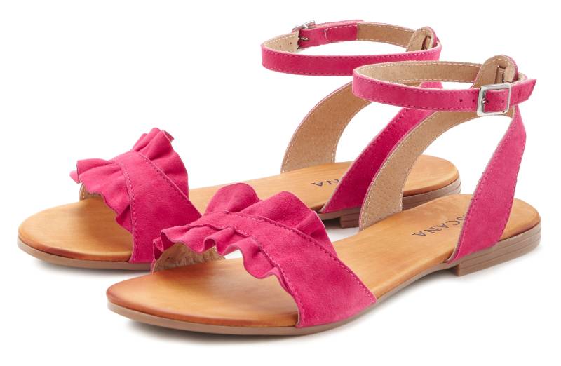 LASCANA Sandale »Sommerschuh«, Sandalette, Sommerschuh aus hochwertigem Leder mit kleinen Rüschen von Lascana