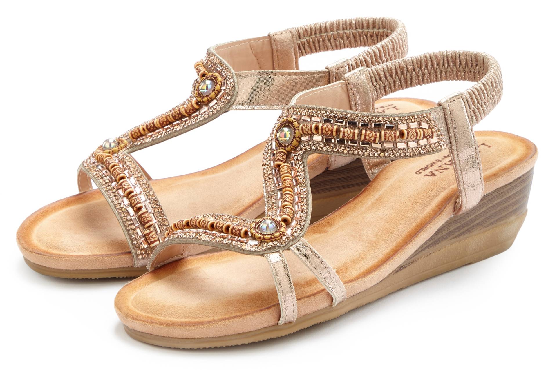 LASCANA Sandale »Sommerschuh«, Sandalette, Sommerschuh, kleiner Keilabsatz und elastische Riemchen LASCANA Sandale »Sommerschuh«, Sandalette, Sommerschuh, kleiner Keilabsatz und elastische Riemchen von Lascana