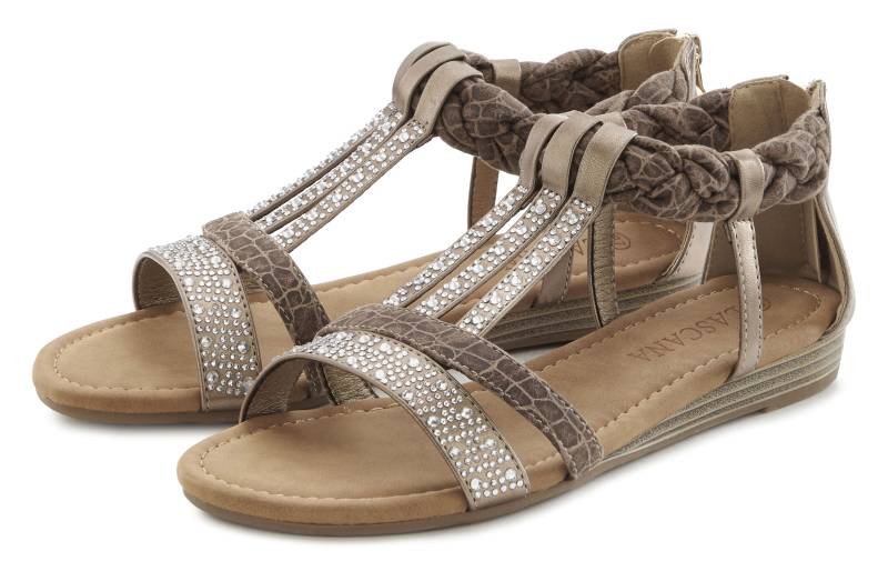 LASCANA Sandale »Sommerschuh«, mit Glitzersteinen, kleiner Keilabsatz, Sandalette, Sommerschuh VEGAN von Lascana