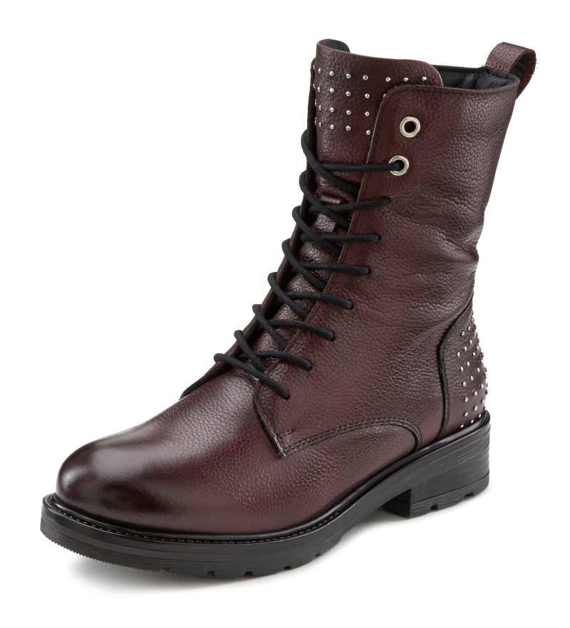 LASCANA Schnürboots, Reissverschlusstiefel, Bikerboots aus Leder mit kleinen Nieten von Lascana