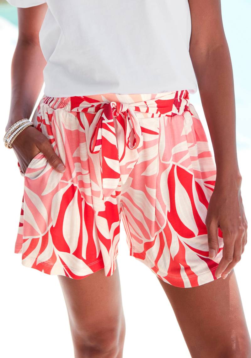 LASCANA Strandshorts, (mit fixiertem Bindegürtel), aus Viskosejersey, kurze Hose mit Alloverprint von Lascana
